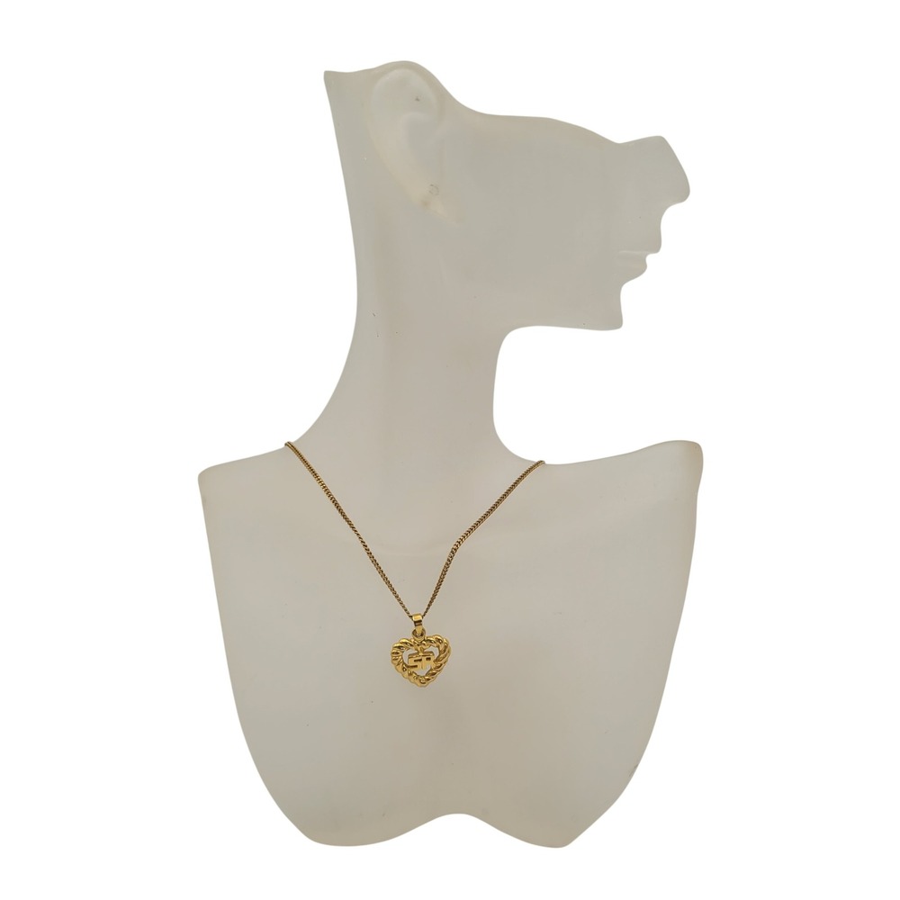 Sonia Rykiel Vintage Gold Tone Twisted Rope Heart SR Logo Pendant Necklace